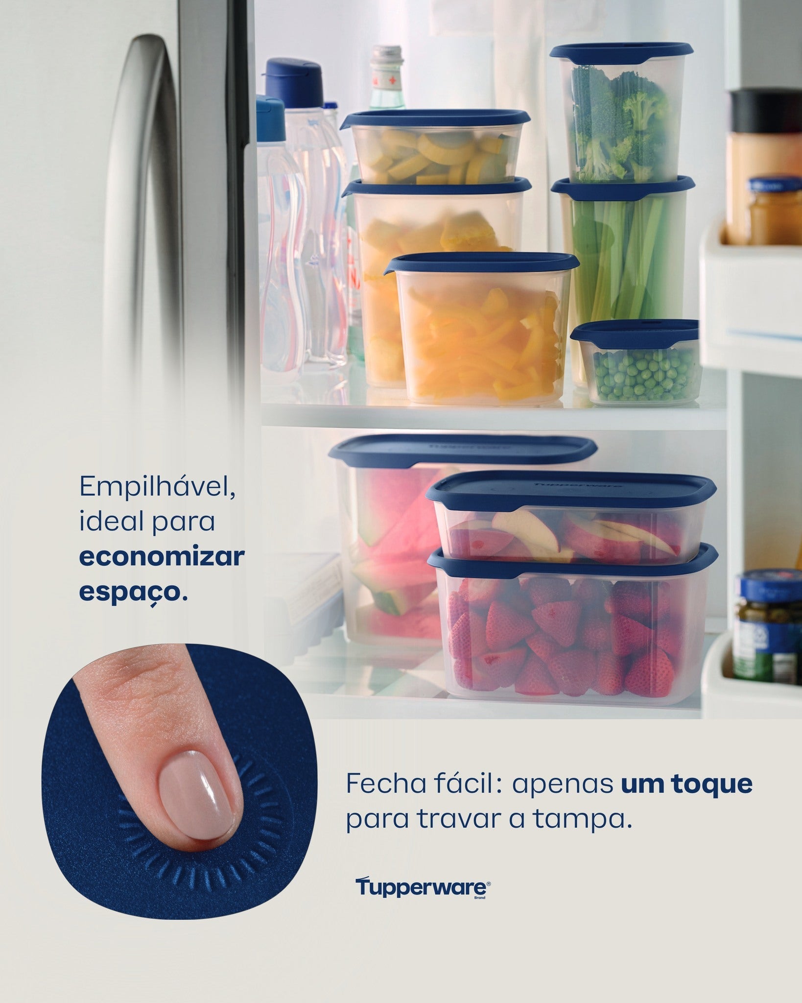 Pote Hermético Retangular One Touch Fresh Tupperware Azul 4,4L